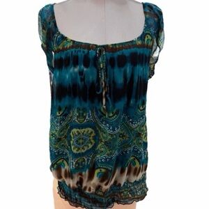 julie's closet Teal and Blue Paisley Scoop-Neck Tunic